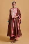Buy_Gulabo By Abu Sandeep_Brown Chanderi Embroidery Round Neck Kurta Set _at_Aza_Fashions