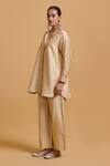 Gulabo By Abu Sandeep_Beige Chanderi Embroidery Collared Shirt And Pant Set _at_Aza_Fashions