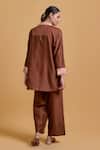 Shop_Gulabo By Abu Sandeep_Brown Chanderi Embroidery Collared Shirt And Pant Set _at_Aza_Fashions