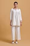 Buy_Gulabo By Abu Sandeep_Off White Chanderi Embroidery Collared Designer Shirt And Pant Set _Online_at_Aza_Fashions