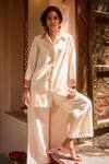 Buy_Gulabo By Abu Sandeep_Off White Chanderi Embroidery Collared Designer Shirt And Pant Set _at_Aza_Fashions