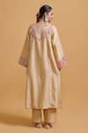 Buy_Gulabo By Abu Sandeep_Beige Chanderi Embroidery V-neck Kurta Pant Set _Online_at_Aza_Fashions