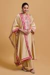 Buy_Gulabo By Abu Sandeep_Beige Chanderi Embroidery V-neck Kurta Pant Set _at_Aza_Fashions