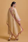 Shop_Gulabo By Abu Sandeep_Beige Chanderi Embroidery V-neck Kurta Pant Set _at_Aza_Fashions