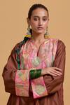 Gulabo By Abu Sandeep_Brown Chanderi Embroidery Split V-neck Kurta Pant Set _at_Aza_Fashions