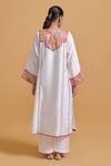 Shop_Gulabo By Abu Sandeep_Off White Chanderi Embroidery Split V-neck Kurta And Pant Set _at_Aza_Fashions
