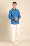 Buy_Mayank Modi - Men_Blue Cotton Designer Malai Shirt _at_Aza_Fashions