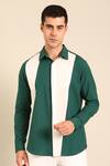 Buy_Mayank Modi - Men_Teal Cotton And White Malai Shirt _at_Aza_Fashions