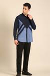 Buy_Mayank Modi - Men_Navy Cotton Designer Blue Malai Shirt _at_Aza_Fashions