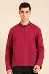 Mayank Modi - Men_Wine Cotton Malai Bomber Jacket _Online_at_Aza_Fashions