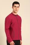 Buy_Mayank Modi - Men_Wine Cotton Malai Bomber Jacket _Online_at_Aza_Fashions