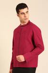 Shop_Mayank Modi - Men_Wine Cotton Malai Bomber Jacket _Online_at_Aza_Fashions