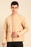 Mayank Modi - Men_Beige Cotton Embroidery Print Malai Bomber Jacket _Online_at_Aza_Fashions