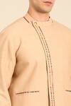 Mayank Modi - Men_Beige Cotton Embroidery Print Malai Bomber Jacket _at_Aza_Fashions
