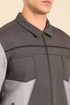 Mayank Modi - Men_Gray Cotton Grey Malai Bomber Jacket _at_Aza_Fashions