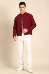 Buy_Mayank Modi - Men_Wine Cotton Malai Bomber Jacket _at_Aza_Fashions