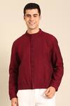 Buy_Mayank Modi - Men_Wine Cotton Malai Bomber Jacket _Online_at_Aza_Fashions