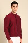 Shop_Mayank Modi - Men_Wine Cotton Malai Bomber Jacket _Online_at_Aza_Fashions