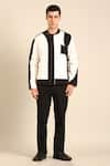 Buy_Mayank Modi - Men_Black Cotton And White Malai Bomber Jacket _at_Aza_Fashions