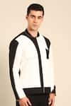 Buy_Mayank Modi - Men_Black Cotton And White Malai Bomber Jacket _Online_at_Aza_Fashions