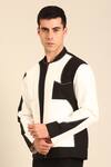 Shop_Mayank Modi - Men_Black Cotton And White Malai Bomber Jacket _Online_at_Aza_Fashions