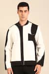 Mayank Modi - Men_Black Cotton And White Malai Bomber Jacket _at_Aza_Fashions