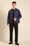 Buy_Mayank Modi - Men_Blue Linen Designer Bomber Jacket _at_Aza_Fashions