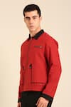 Mayank Modi - Men_Red Cotton And Black Malai Bomber Jacket _Online_at_Aza_Fashions