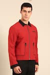 Buy_Mayank Modi - Men_Red Cotton And Black Malai Bomber Jacket _Online_at_Aza_Fashions