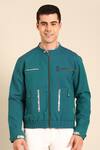 Mayank Modi - Men_Blue Cotton Malai Bomber Jacket _at_Aza_Fashions