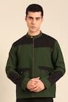 Buy_Mayank Modi - Men_Green Cotton Malai Bomber Jacket _Online_at_Aza_Fashions