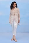 Shop_COUCHÉ BY ANANDINI_Pink Silk Organza Embroidery Collared Floral Cut Bloom Shirt _Online_at_Aza_Fashions