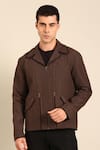 Mayank Modi - Men_Brown Linen Bomber Jacket _Online_at_Aza_Fashions