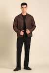 Buy_Mayank Modi - Men_Brown Linen Bomber Jacket _at_Aza_Fashions