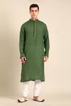 Buy_Mayank Modi - Men_Green Linen Embroidery Designer Kurta _at_Aza_Fashions