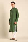 Buy_Mayank Modi - Men_Green Linen Embroidery Designer Kurta _Online_at_Aza_Fashions