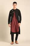 Mayank Modi - Men_Black Silk, Cotton Embroidery Black-brown Kurta _at_Aza_Fashions