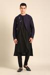 Buy_Mayank Modi - Men_Blue Silk, Cotton Embroidery Blue-black Kurta _at_Aza_Fashions