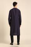 Shop_Mayank Modi - Men_Blue Silk, Cotton Embroidery Blue-black Kurta _at_Aza_Fashions