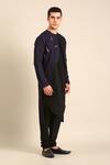 Buy_Mayank Modi - Men_Blue Silk, Cotton Embroidery Blue-black Kurta _Online_at_Aza_Fashions