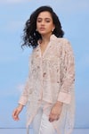 Buy_COUCHÉ BY ANANDINI_Pink Silk Organza Embroidery Collared Floral Cut Bloom Shirt _at_Aza_Fashions