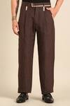 Shop_Mayank Modi - Men_Brown Linen Designer Trouser _at_Aza_Fashions
