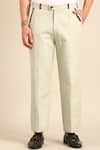 Shop_Mayank Modi - Men_Green Linen Trouser _at_Aza_Fashions