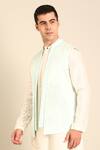 Buy_Mayank Modi - Men_Blue Silk, Bemberg Embroidery Short Open Nehru Jacket _Online_at_Aza_Fashions