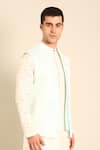 Shop_Mayank Modi - Men_Blue Silk, Bemberg Embroidery Short Open Nehru Jacket _Online_at_Aza_Fashions