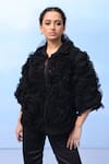 Buy_COUCHÉ BY ANANDINI_Black Silk Organza Fabric Flowers Collared Twisted Rose Shirt _at_Aza_Fashions