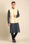 Buy_Mayank Modi - Men_Gold Silk, Jacquard Embroidery Green-gold Nehru Jacket _at_Aza_Fashions