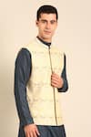 Mayank Modi - Men_Gold Silk, Jacquard Embroidery Green-gold Nehru Jacket _Online_at_Aza_Fashions
