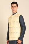 Buy_Mayank Modi - Men_Gold Silk, Jacquard Embroidery Green-gold Nehru Jacket _Online_at_Aza_Fashions