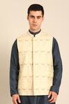 Shop_Mayank Modi - Men_Gold Silk, Jacquard Embroidery Green-gold Nehru Jacket _Online_at_Aza_Fashions